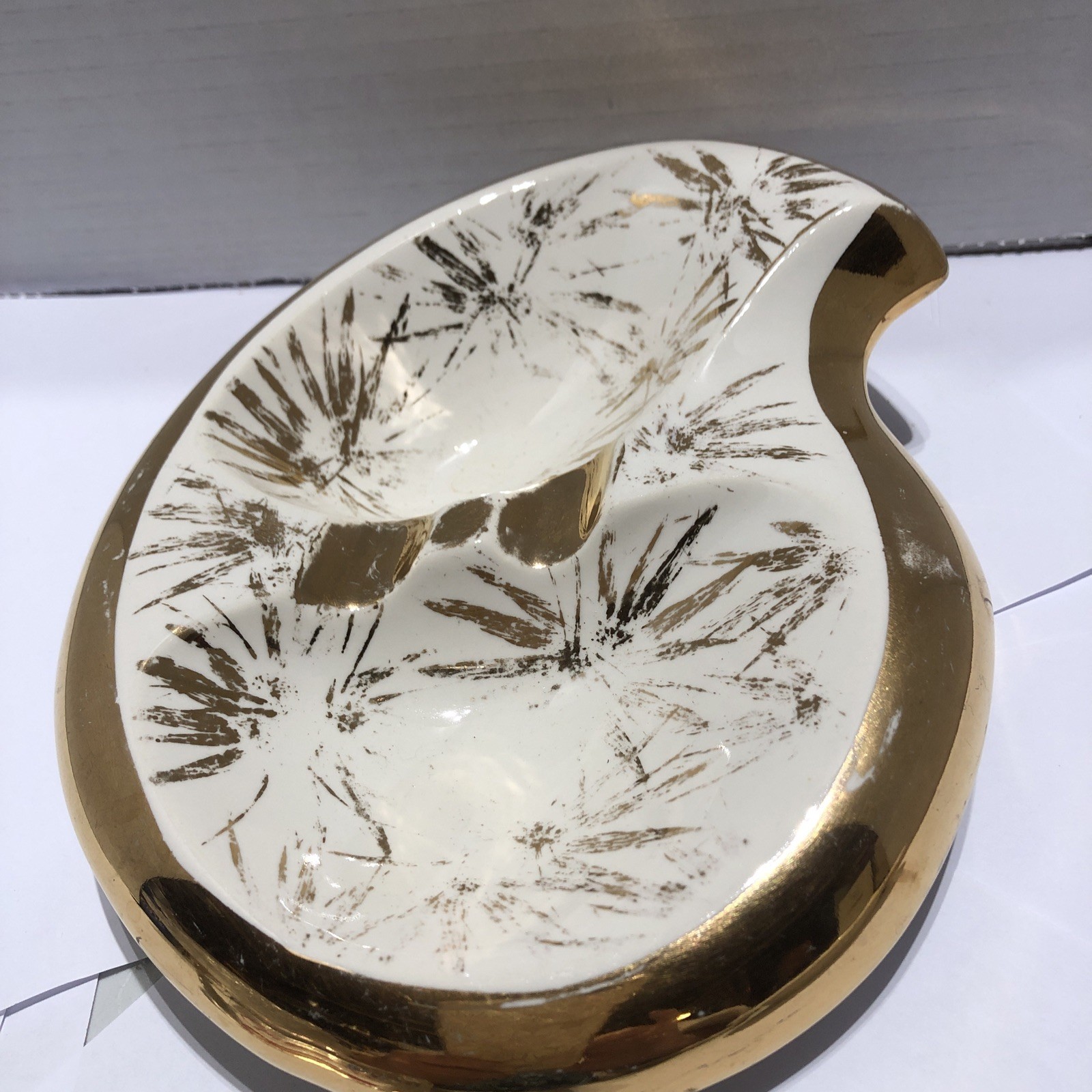 Plymouth Products Phila PA Vintage Ashtray Cream With Gold