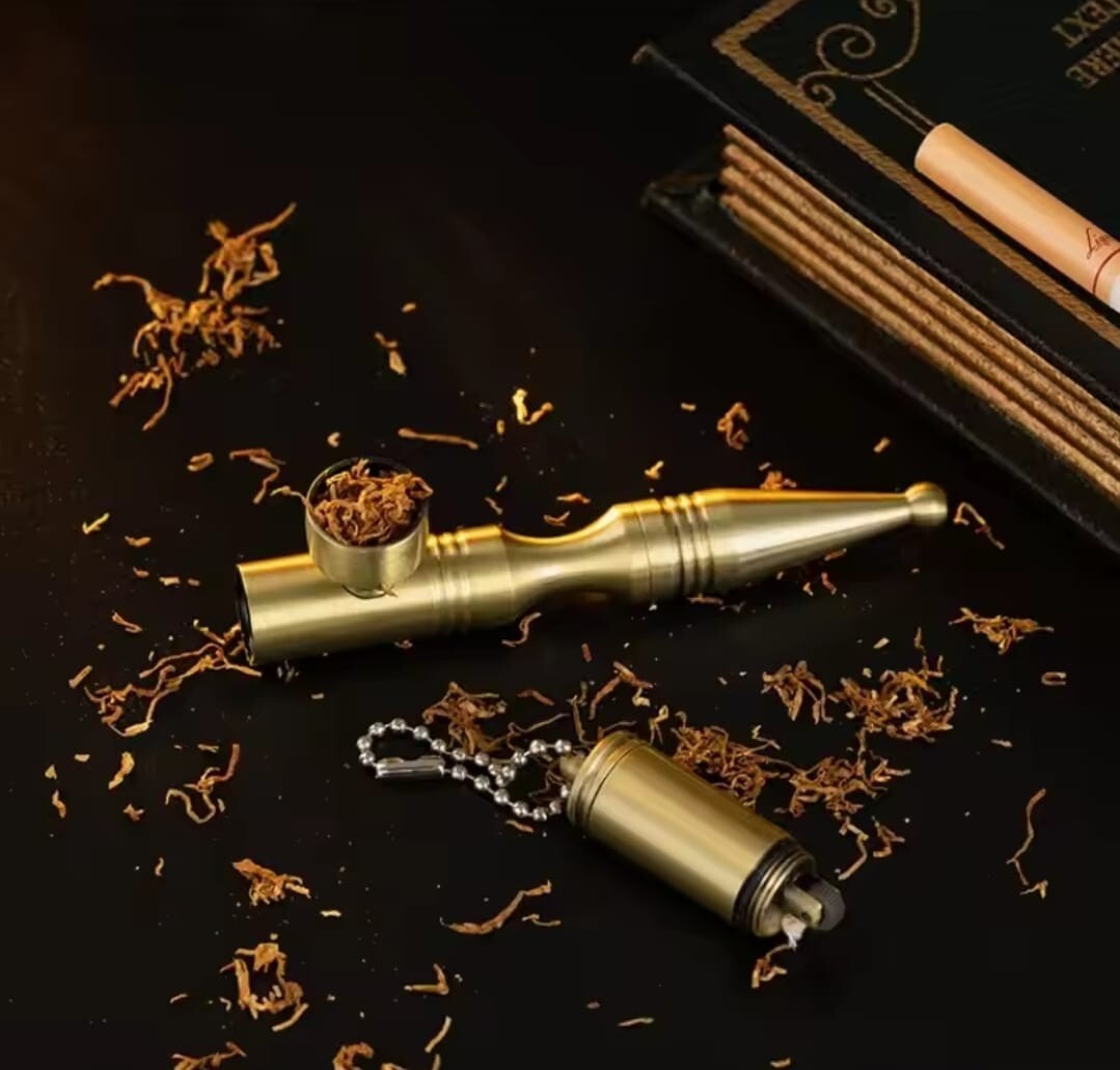 Retro Brass Pipe Kerosene Lighter 2 in 1 Multifunction Pipe Cigarette Lighter