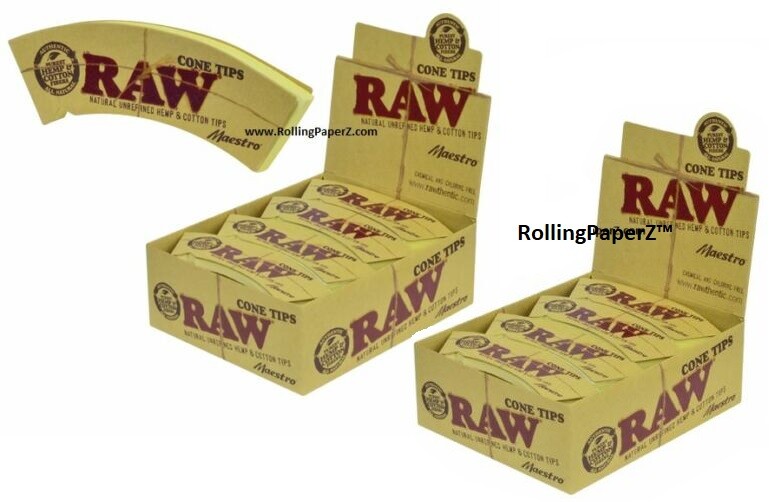 2X FULL BOXES RAW rolling paper MAESTRO CONE TIPS Natural Unrefined Cotton &Hmp