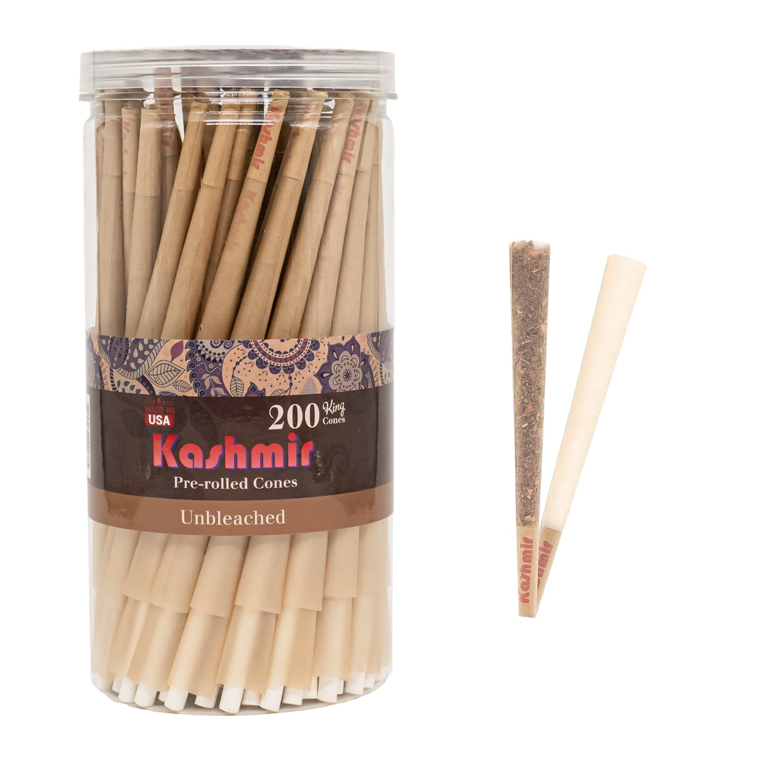 Pre Rolled Cones King Size – 200 Pack Unbleached Rolling Papers with W-Shaped…