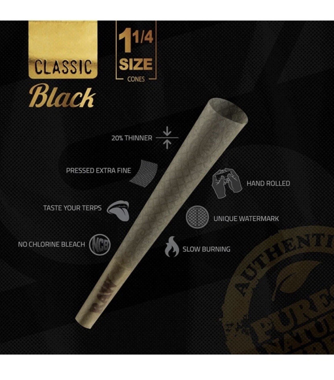 RAW black 1 1/4 size pre rolled cone + raw king size Six Shooter Filler