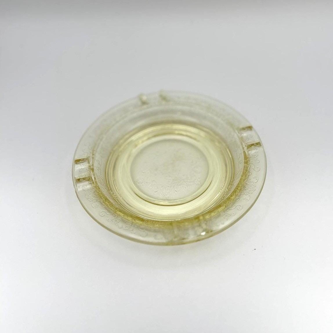 Vintage Hazel Atlas Florentine #2 Yellow Poppy Ashtray, Depression Glass 1930s