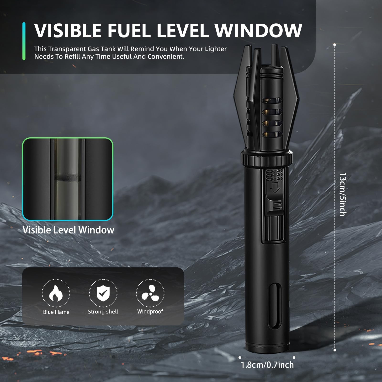 2 Pack Mini Torch Lighter Straight Flame Small Refillable Butane Black