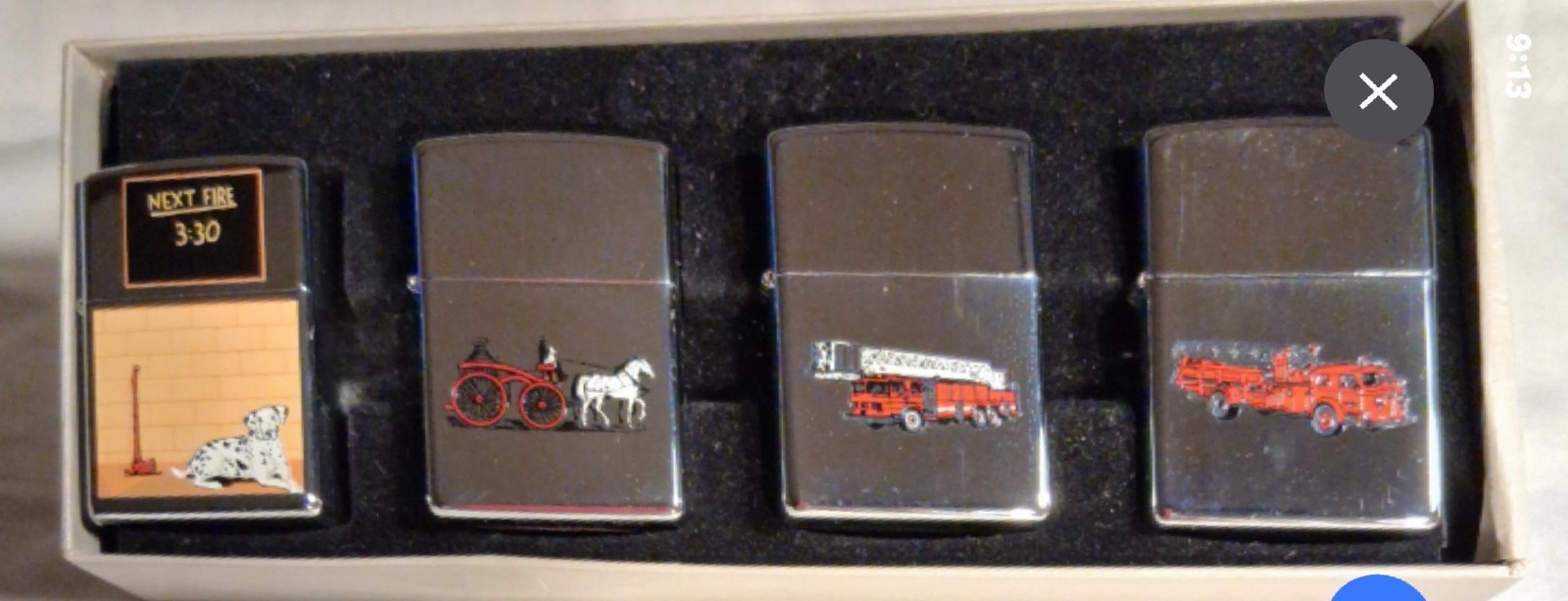Zippo Lighters New Set 4 Firefighter Related Aerial Pumper Dalmatian Steam NIB