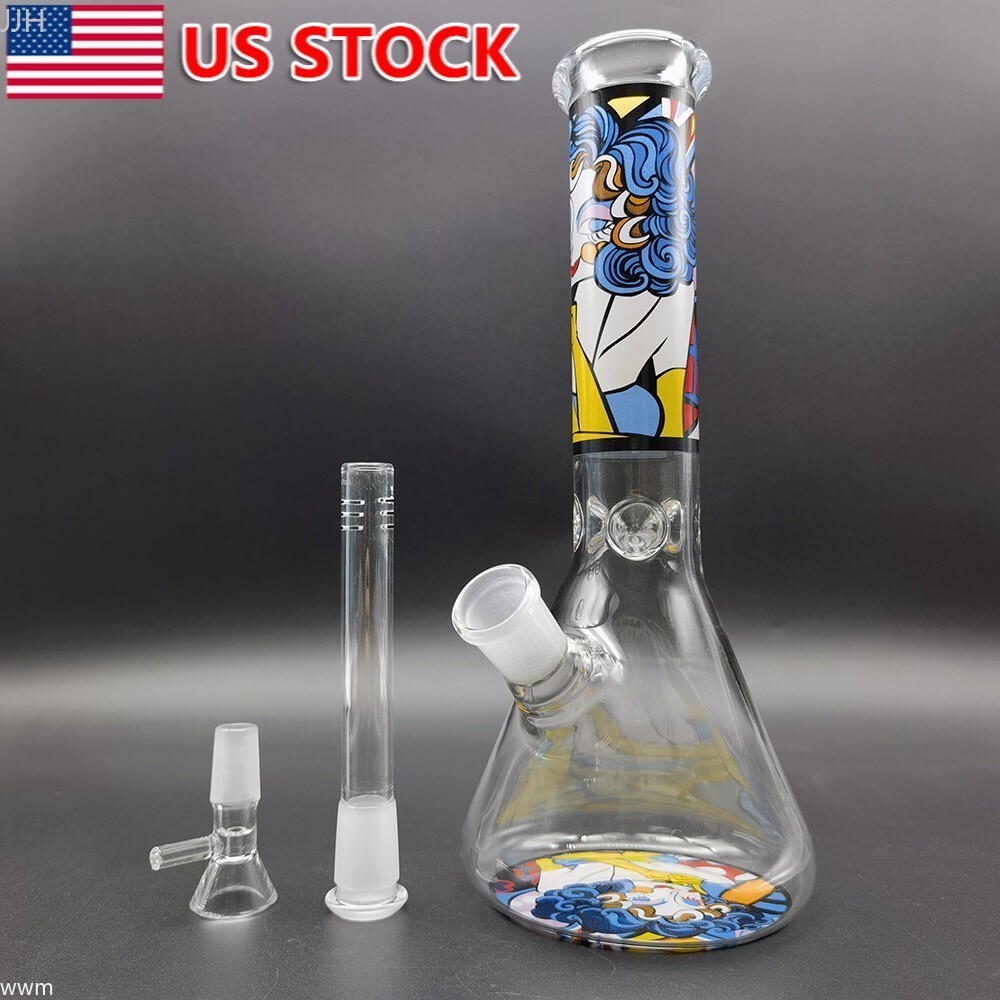 10 Inch Colorful Printed Clear Glass Bong Water Pipe Smoking Hookah with Bowl