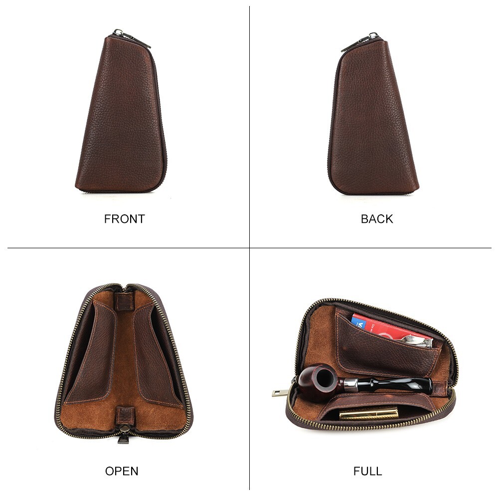 Cow Leather Smoking Tobacco Pipe Pouch Case Lighter Bag 1 Pipe Portable Travel