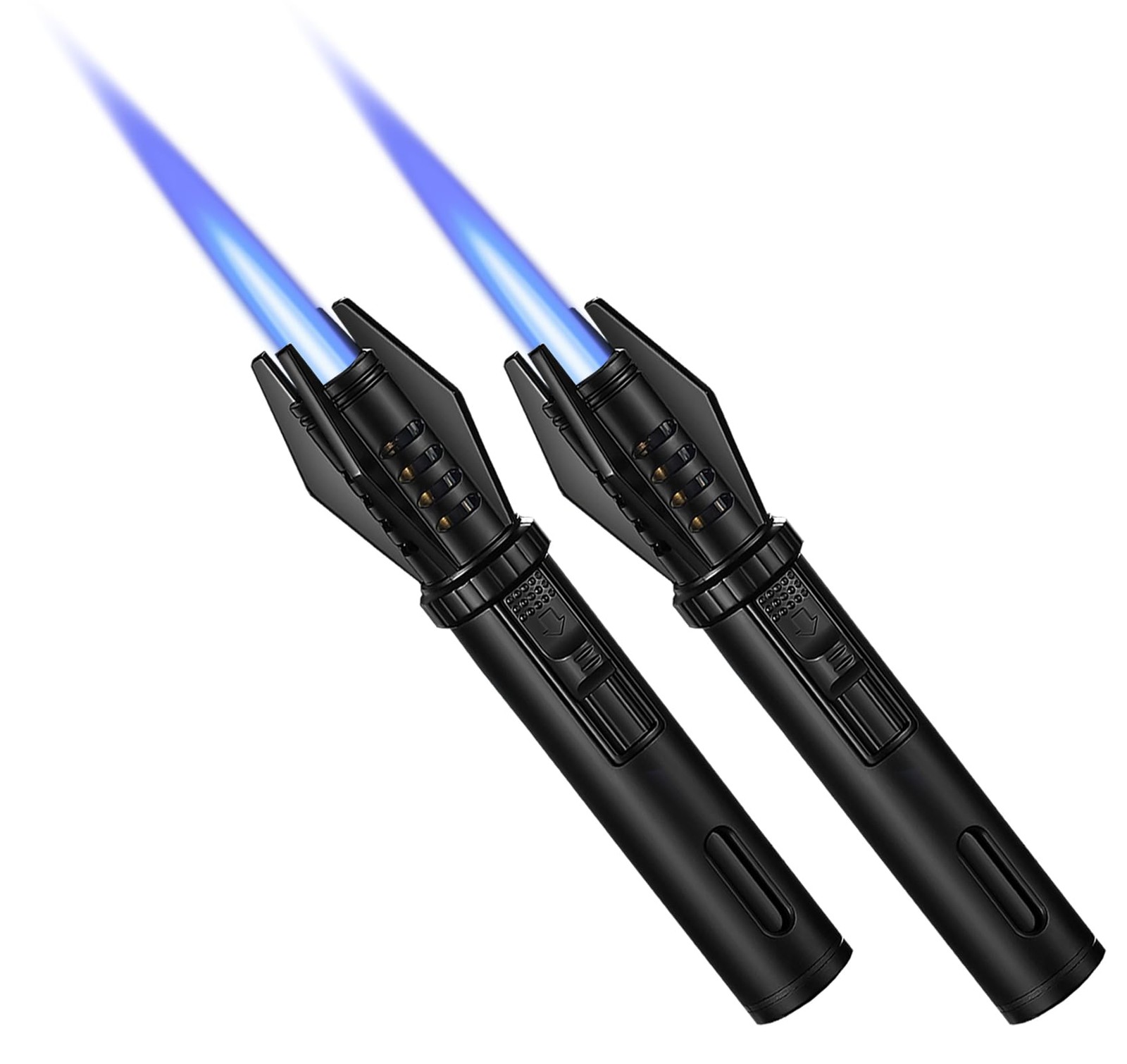 2 Pack Mini Torch Lighter Straight Flame Small Refillable Butane Black
