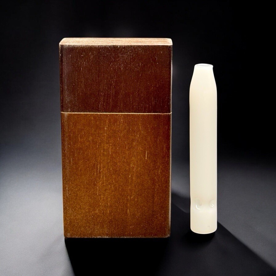3.4” Magnetic Wood Dugout w/ White Glass Bat – Handmade USA Pocket Box