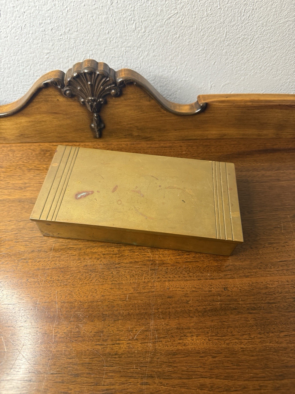 Vintage Silver Crest Genuine Bronze Cigarette Box Wood Liner 516-33