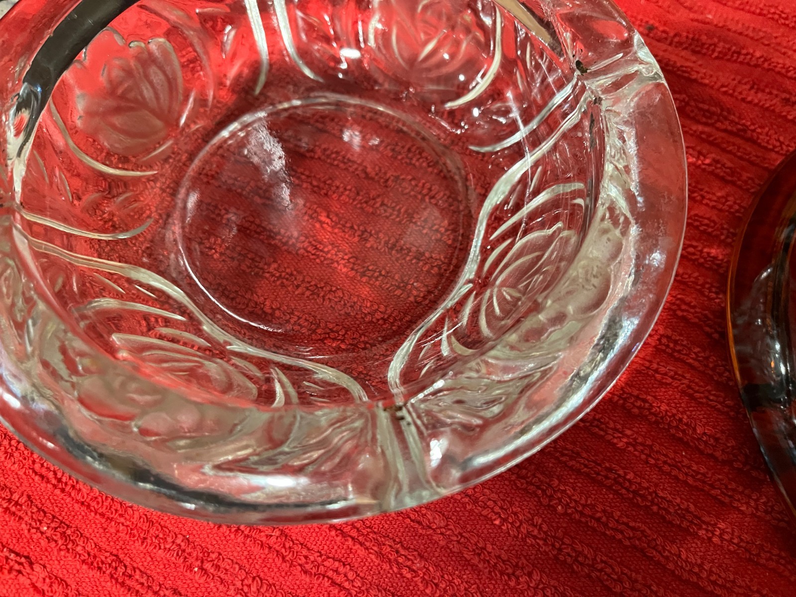 Vintage Heavy Amber Brown Glass Ashtray Round 6” ~ 4 Slot + Clear w/ chips