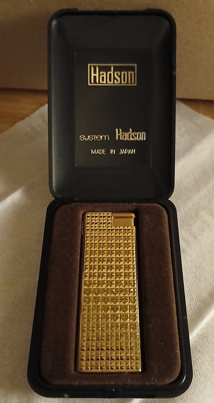 Vintage Hadson System Gold Refillable Butane Lighter Near Mint In Original Box