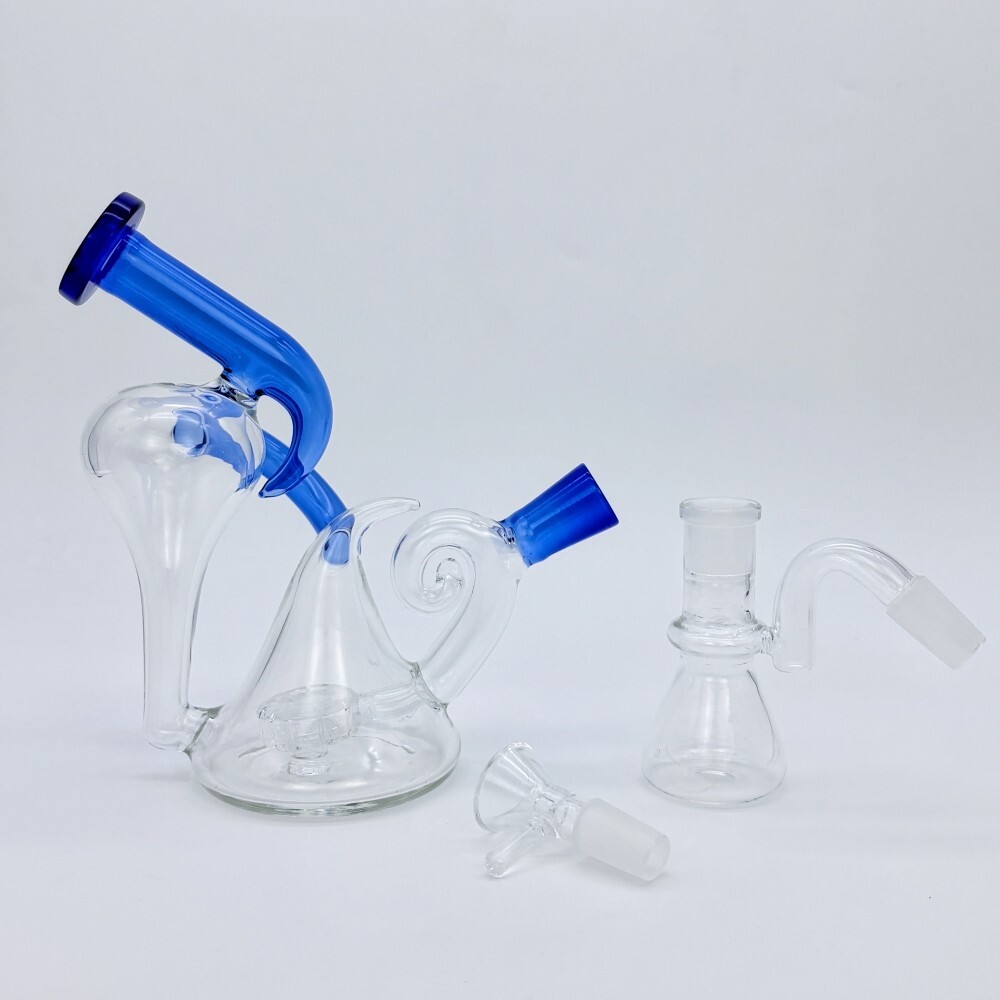 6.7” Glass Bong Vortex Recycler Smoking Water Pipe Hookah Bubber + Ash Catcher