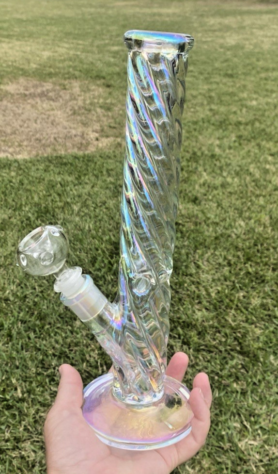 12″ Holographic Rainbow Heavy 7mm Borosilicate Glass Bong 3 Pinch Ice Catcher