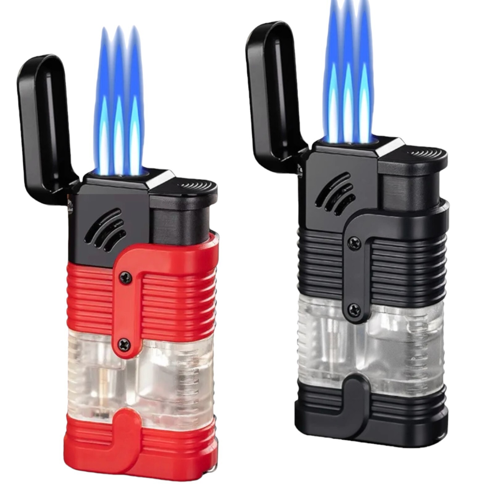 2 PACK Cigar Lighters Lighter Black + Red 3 Jet Torch Flame