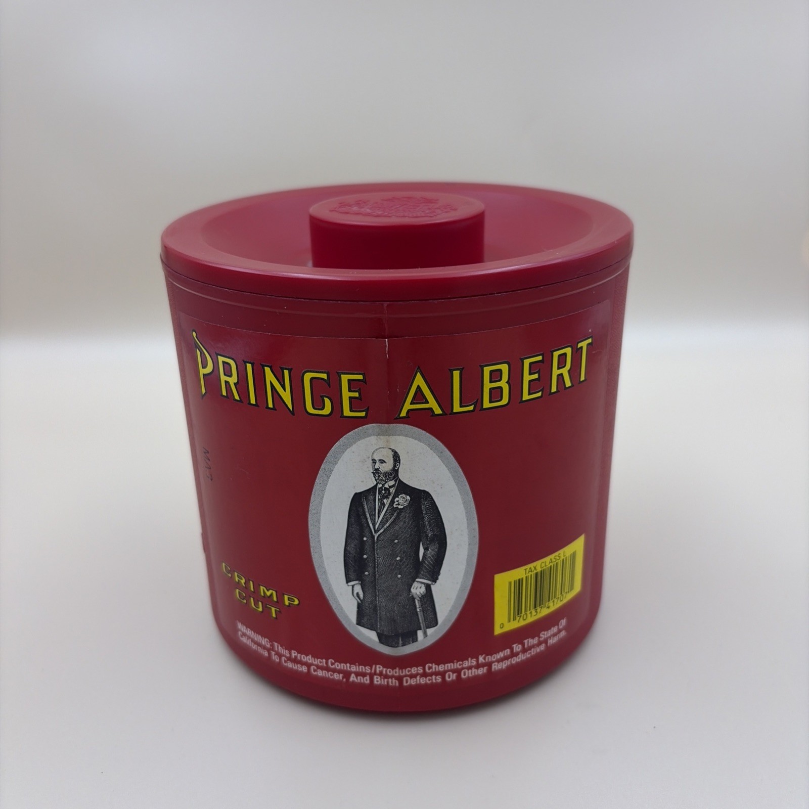 PRINCE ALBERT Smoking Tobacco Red Plastic Canister w/lid 14oz EMPTY. Vintage