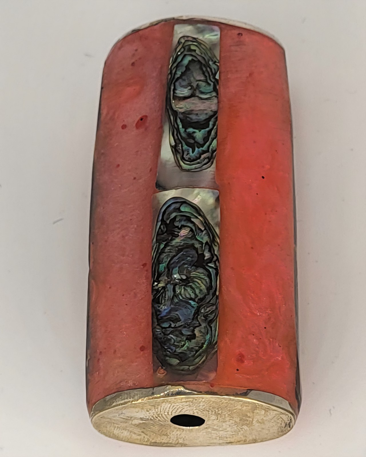 MEXICO ALPACA SILVER ORANGE ABALONE SHELL FLOWER INLAY BIC LIGHTER HOLDER CASE