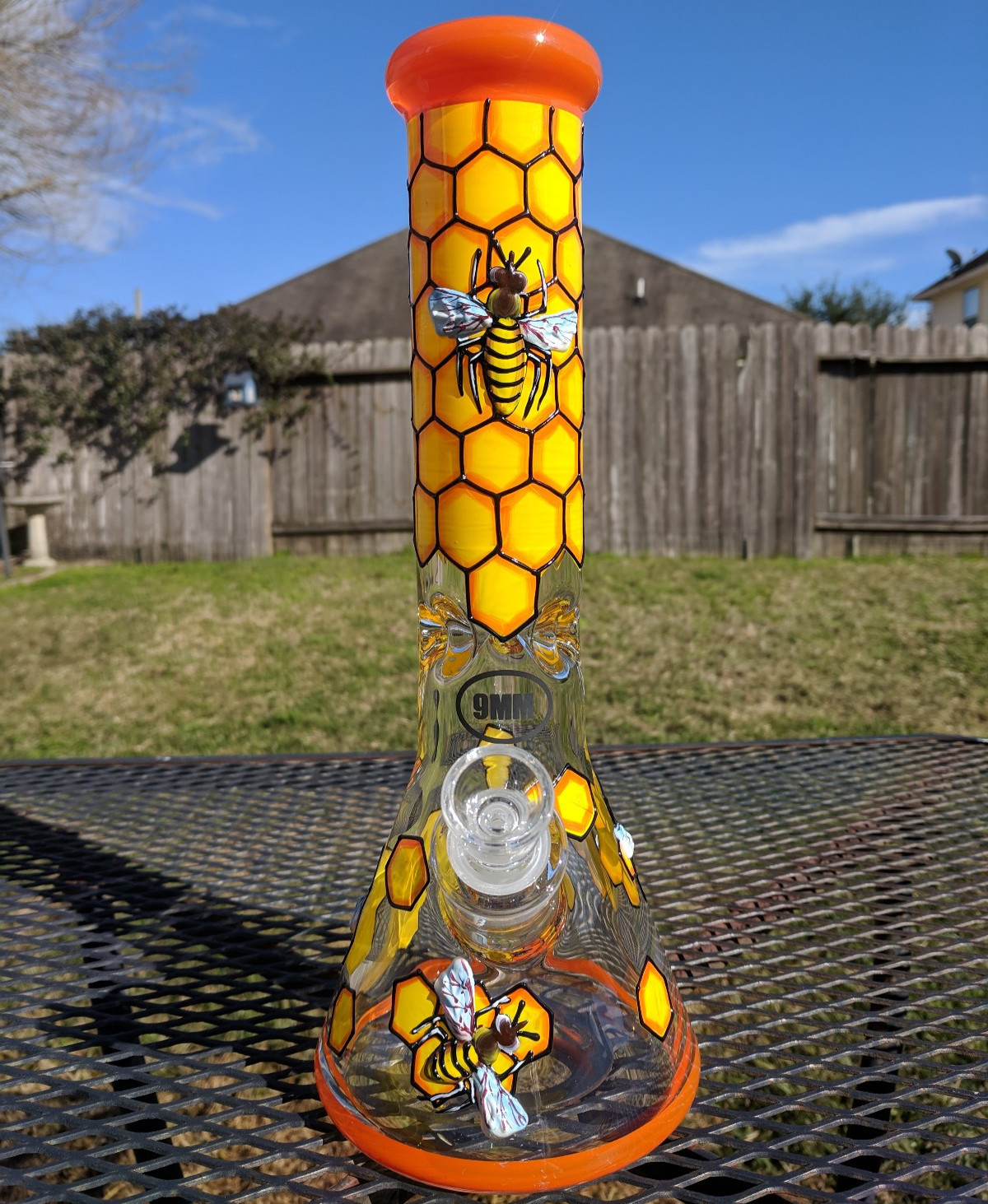 Honeycomb Glass Beaker Water Pipe Bong 13.5″ Tall 9mm Extra Thick