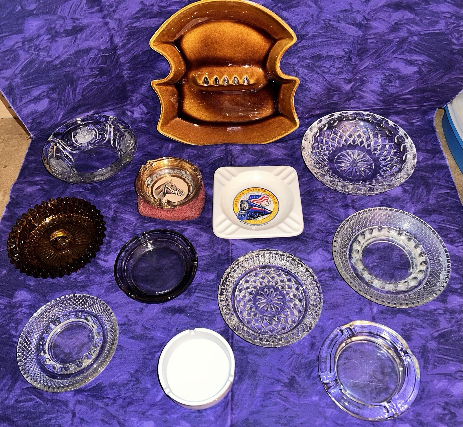 Vintage Ashtray Lot (12) Crystal Glass Amber Ceramic Multiple Sizes MCM