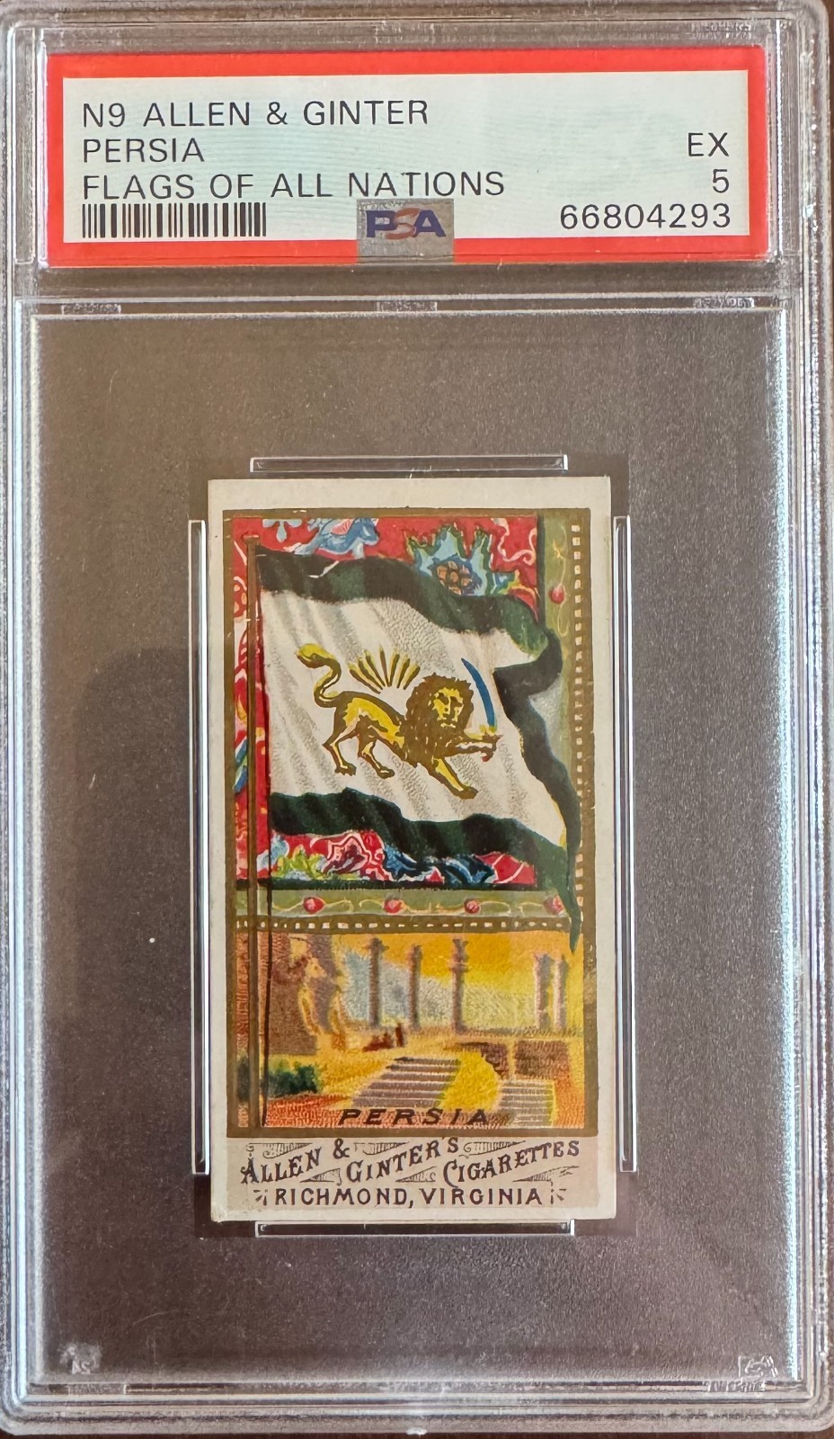 PERSIA 1887 N9 Allen & Ginter Flags Of All Nations PSA 5 EX (NON-FLARED A)