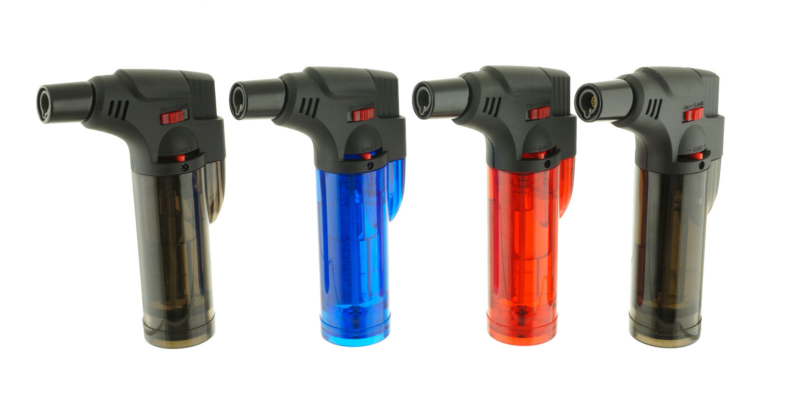 4 Pack Jumbo 4″ Jet Flame Torch Gun Lighter Refillable Lockable Adjustable Clear
