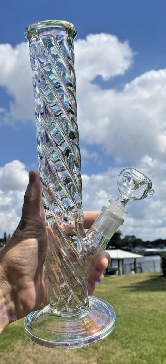 12″ Holographic Rainbow Heavy 7mm Borosilicate Glass Bong 3 Pinch Ice Catcher