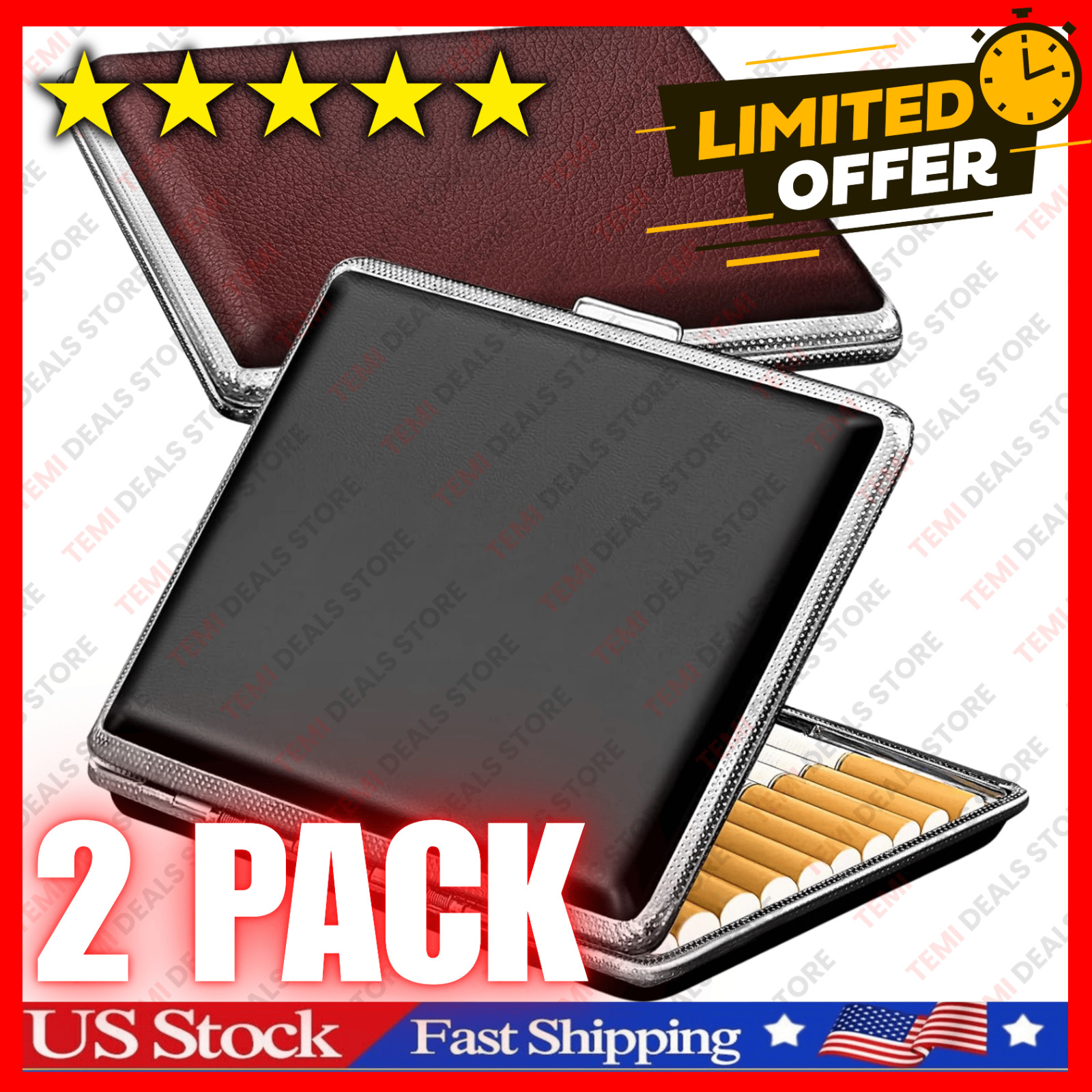 Cigarette Case for Regular, 85Mm King Size and 100Mm 100S, PU Leather 2 PACK NEW