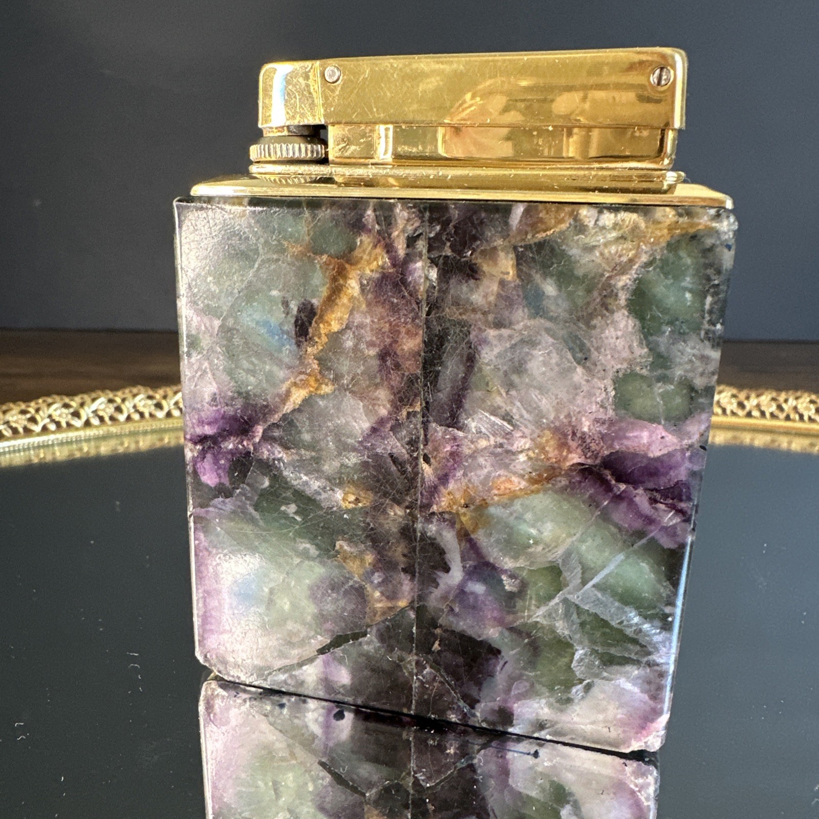 Rowenta Fluorite Table Lighter Germany Rare Not Tested Vintage Stone Art Deco