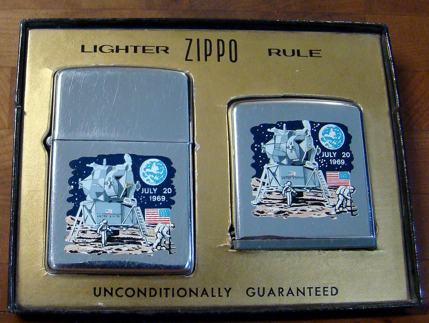 1969 Moon landing Zippo Lighter and Tape Measure Set Town & Country