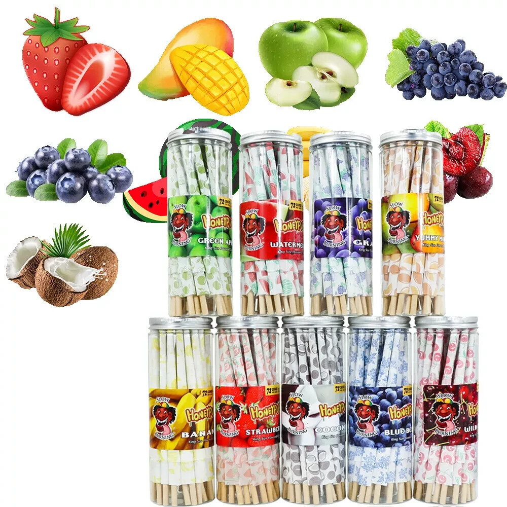 HONEYPUFF King Size Classic Pre Rolled Cones Rolling Paper Fruit Flavor 72 Cones