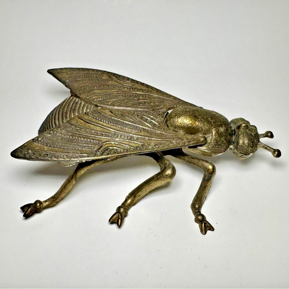 Vintage Brass Fly Ashtray Trinket Box Hinged Wings Insect 8” – Crafted in Italy