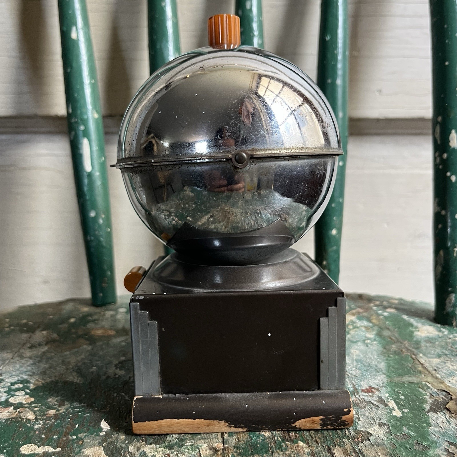 Rare American Art Deco Chrome & Black Smokador Hi-Ball Ashtray/Cigarette Box