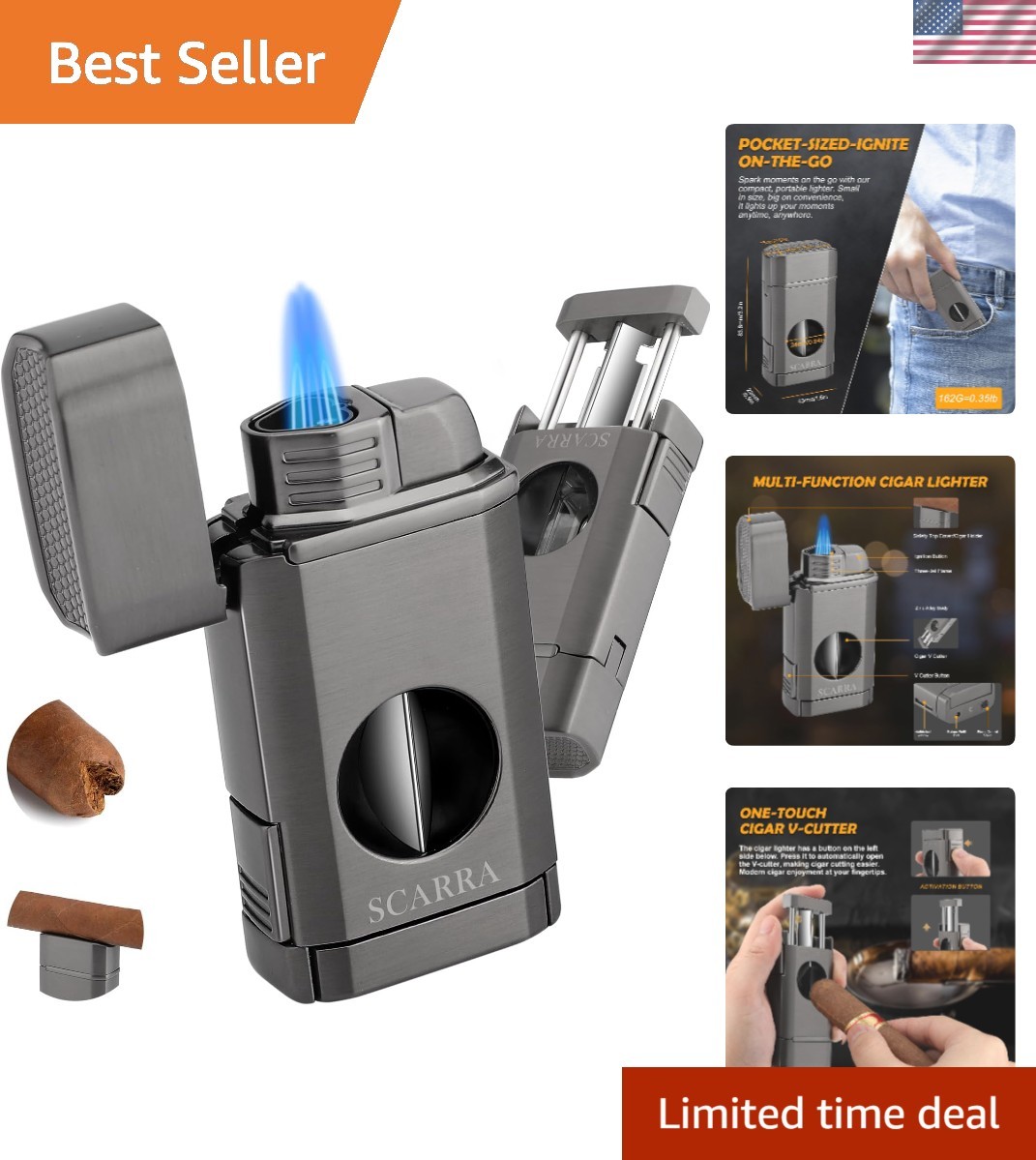 Cigar Torch Lighter, Multi-Function 3-in-1 Torch Lighter Gift for Men, Butane…