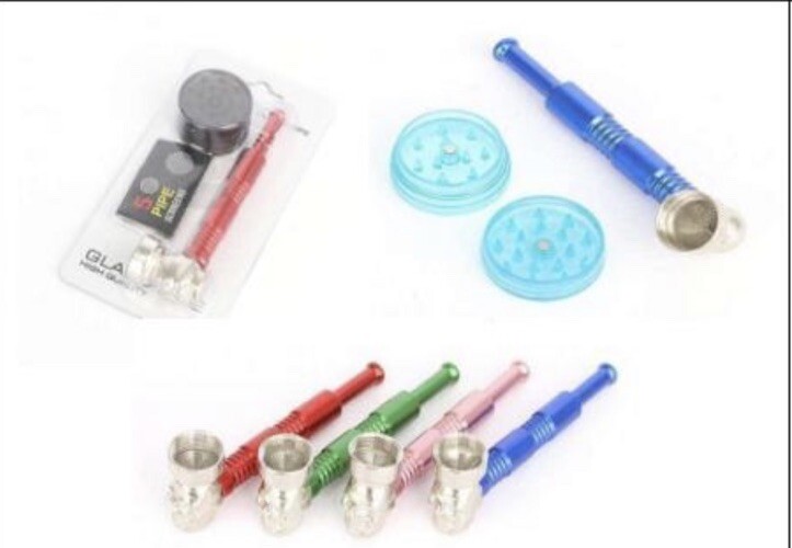 PAIR OF 3 In 1 SS Skull Head Pipe Smoking Kit w/ Grinder & Screens, USA SELLER!!