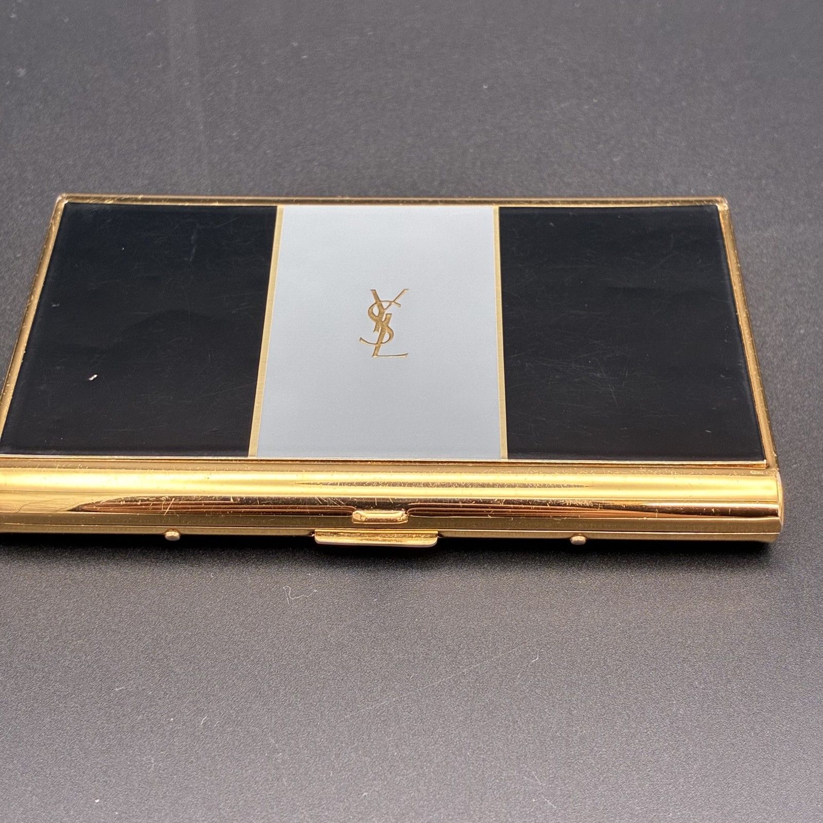 YVES SAINT LAURENT YSL Logo Vintage Cigarette Holder Card Case Black Gray
