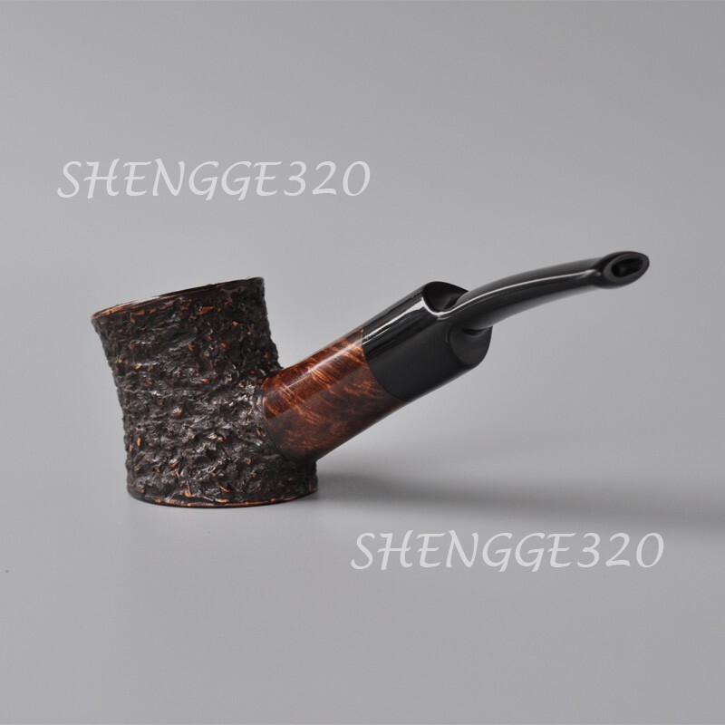 Portable Briar Wooden Tobacco Pipe Poker Cherrywood Carved Surface Bent Stem