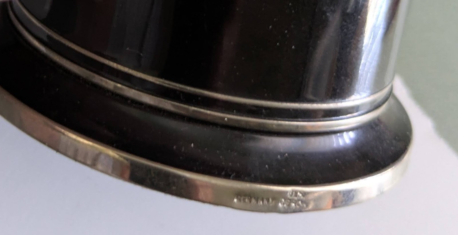 German Deco Black Enamel/Silver Smoking Set w/Stacked Ashtrays & Alcohol Lighter