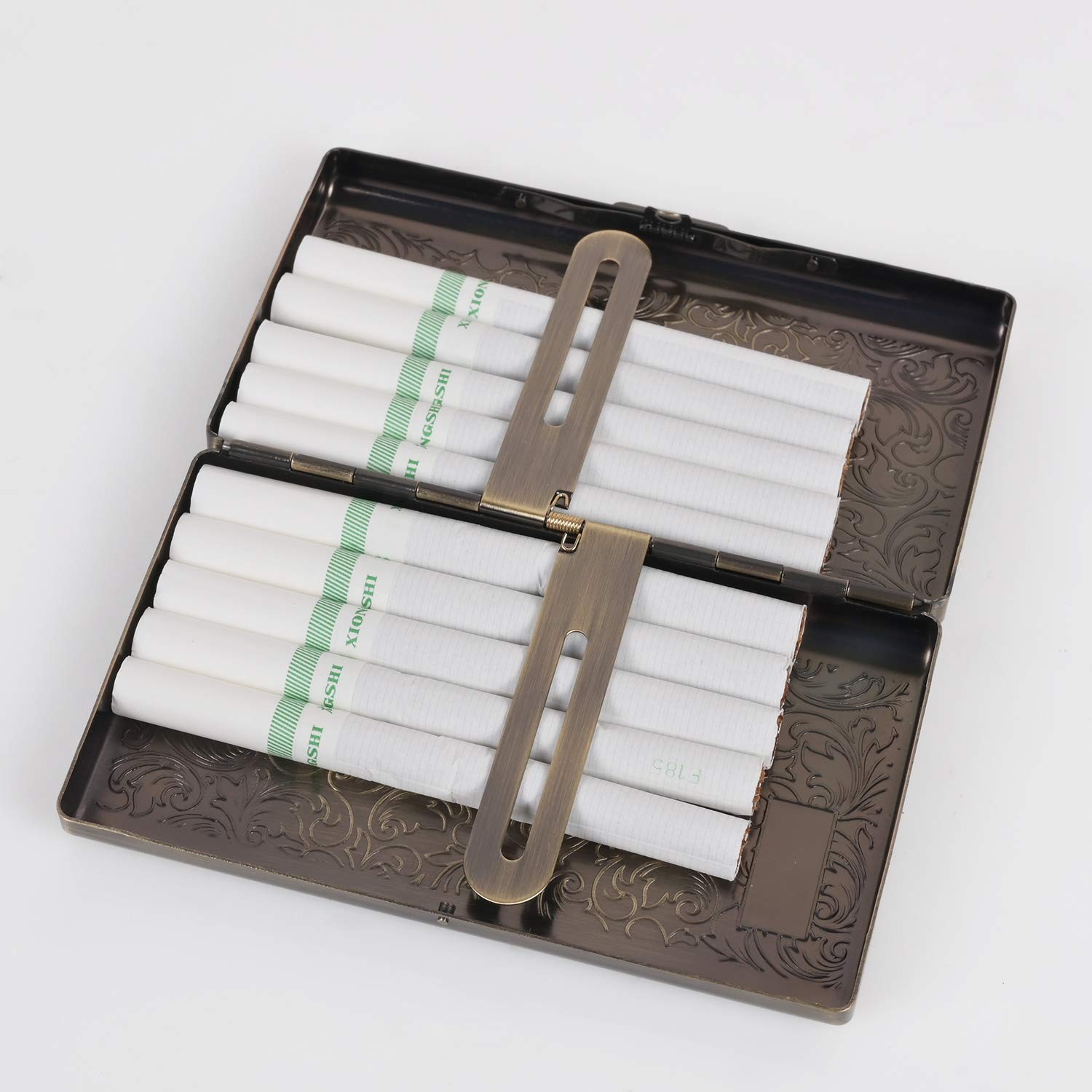 Retro Metal Cigarette Case 14 100mm Holder Spring Clip Protective Bronze