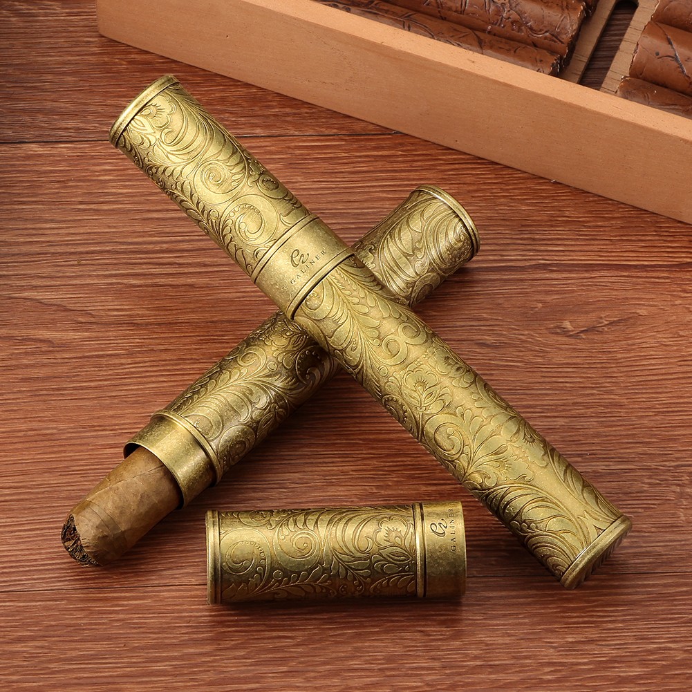 Galiner Metal Gold Cigar Moisturizing Tube Holder Travel Case Box 1 Cigar Gift