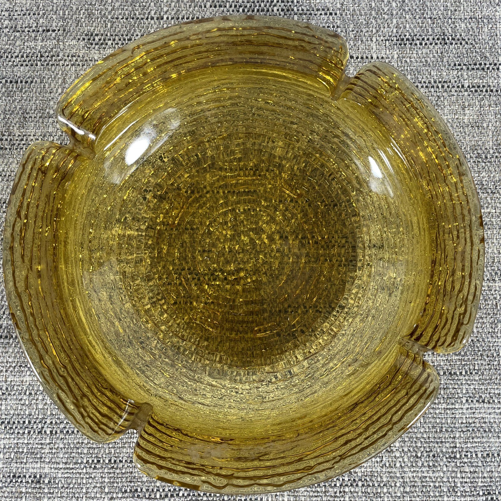 Vintage Anchor Hocking Glass Ashtray Soreno Honey Amber MCM 8.5in Large