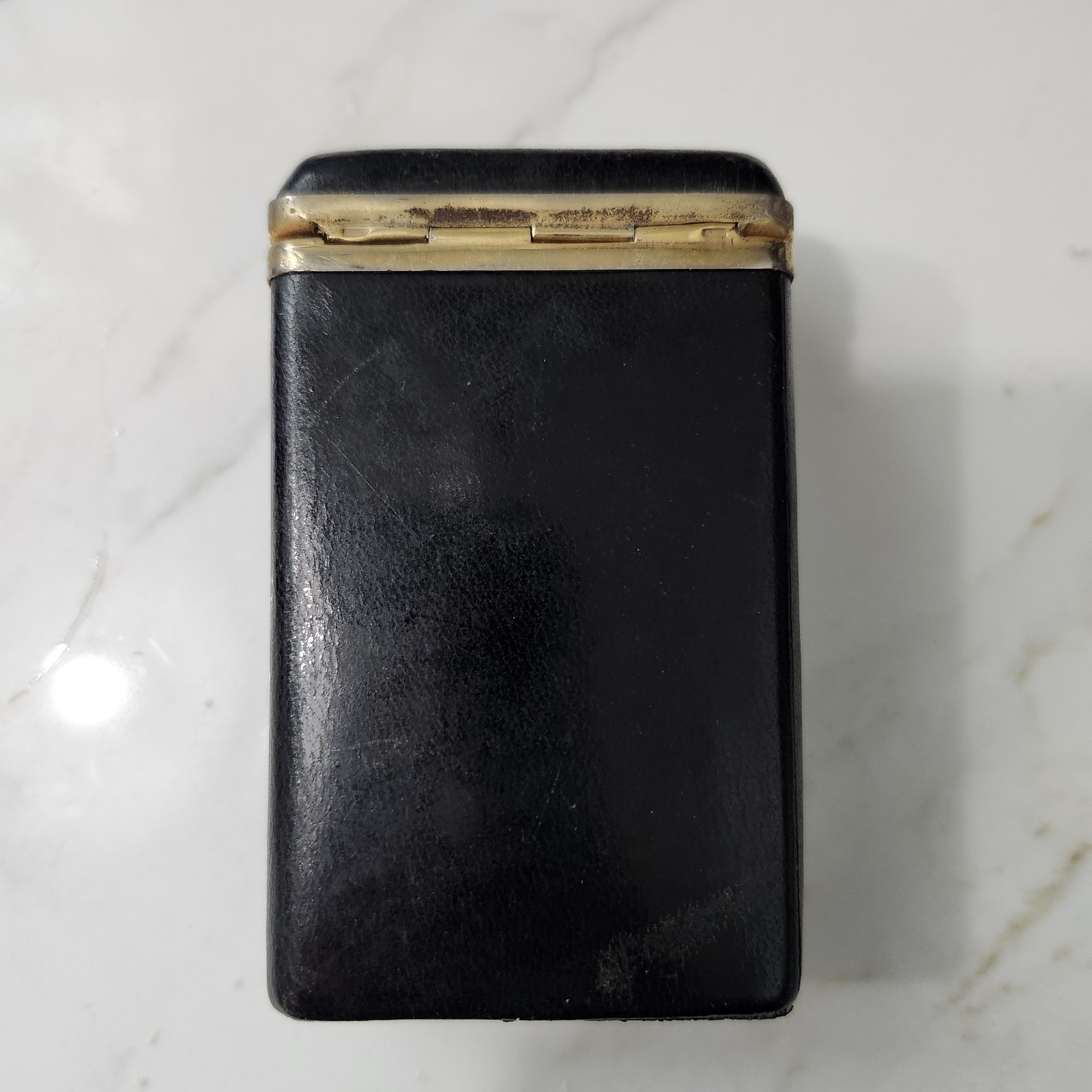 Vtg Black Cigarette Case, Unbranded, Spain, Genuine Leather, Gold Clasp & Hinge