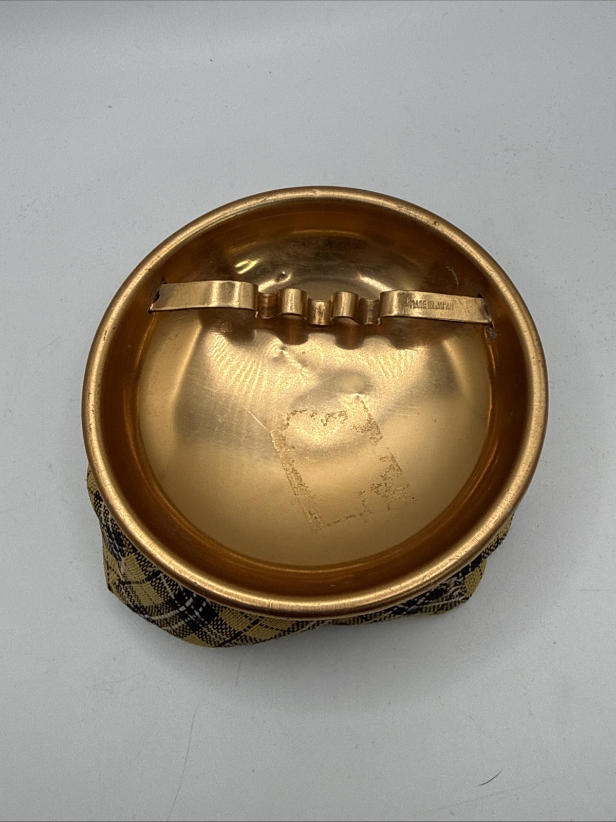 Retro Vintage Bean Bag Ashtray yellow black Metal Plaid Ash Tray