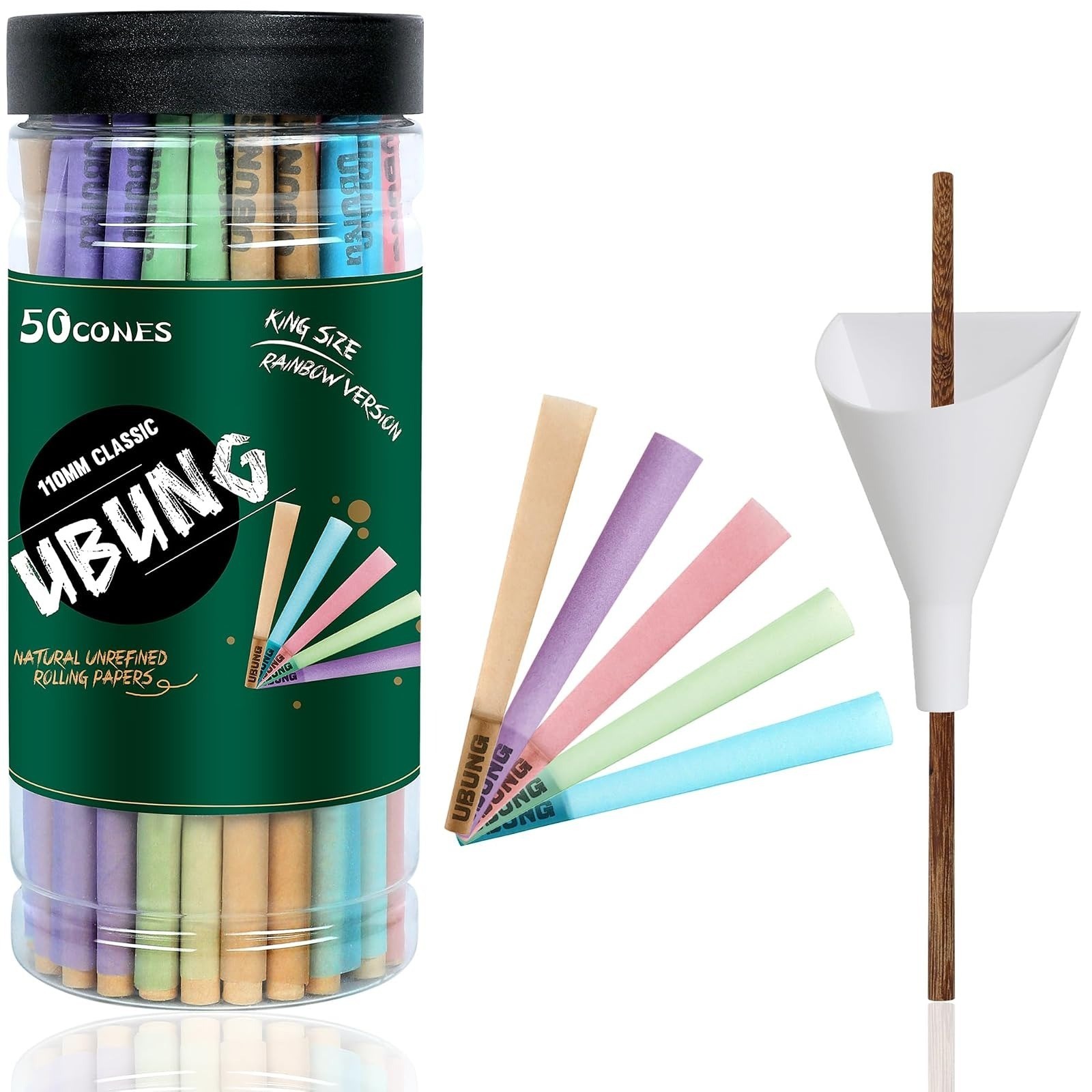 UBUNG Rainbow Cones 100 Pcs, King Size Colorful Pre Rolled Cones with Tips(5 Col
