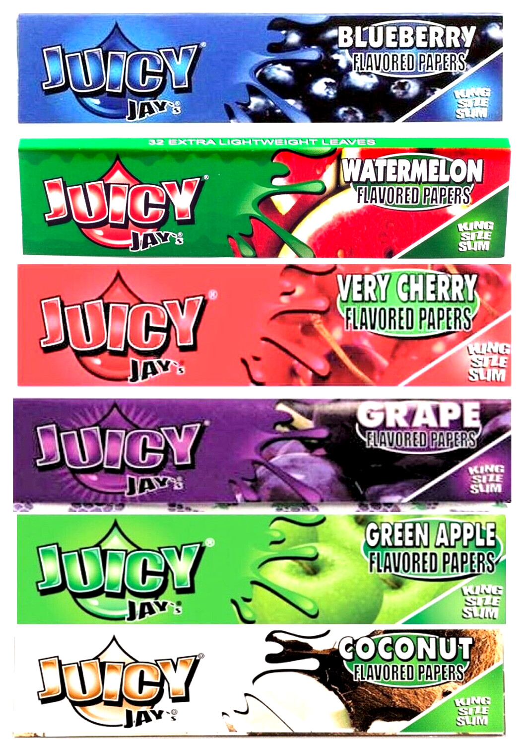 6x Juicy Jay’s Rolling Papers Flavored KING SIZE Variety Bundle #3 FREE SHPN