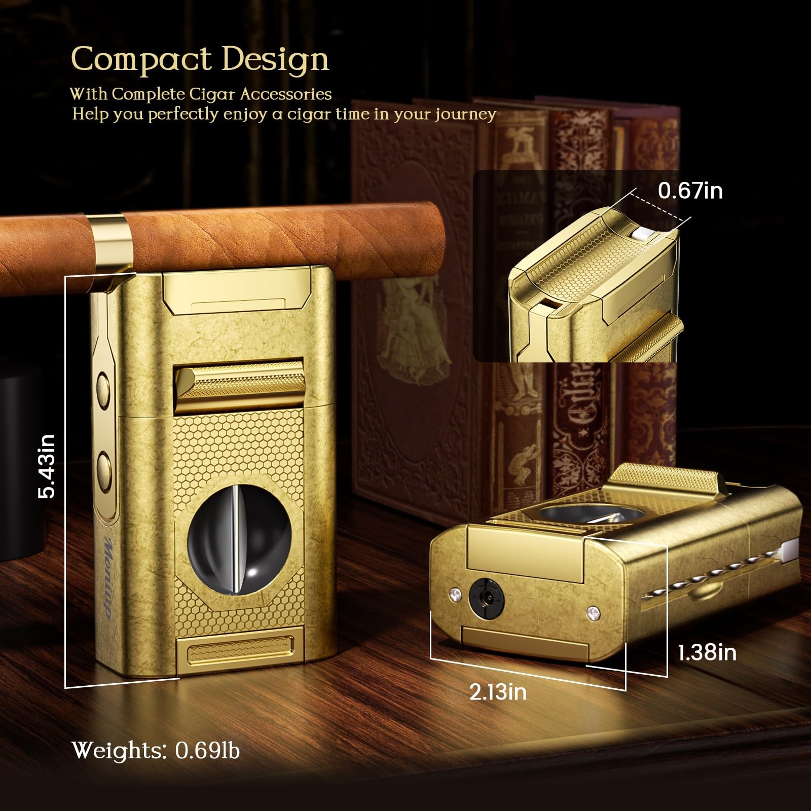 6-in-1 Cigar Torch Lighter, with Straight&V Cigar Cutter, 2 Cigar Punches, Ci…