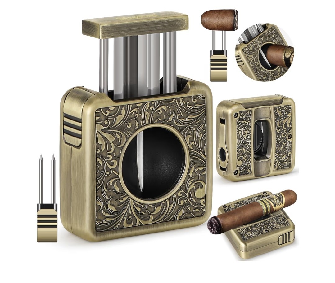 Luxury Cigar Cutter V Cut 4 In 1 Stainless Steel Guillotine Holder,Punch 60 Gaug
