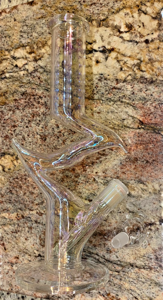 Nice 12.5″ Holographic Rainbow 5mm Glass Water Pipe Bong Ice Catcher 4.5″ Base