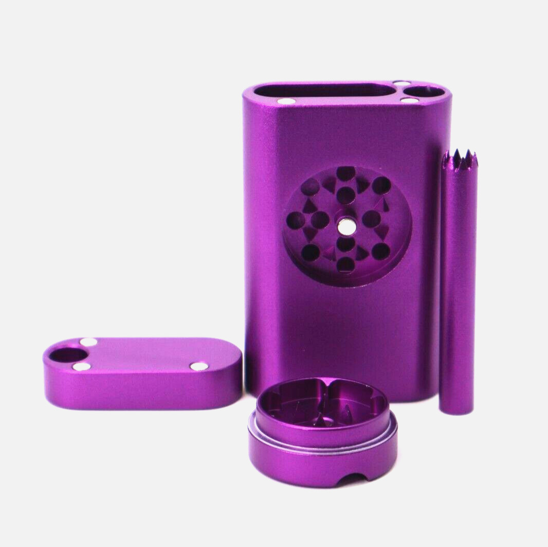 PURPLE Aluminum Dugout Grinder Cigarettes One Hitter Builtin Grinder Pocket