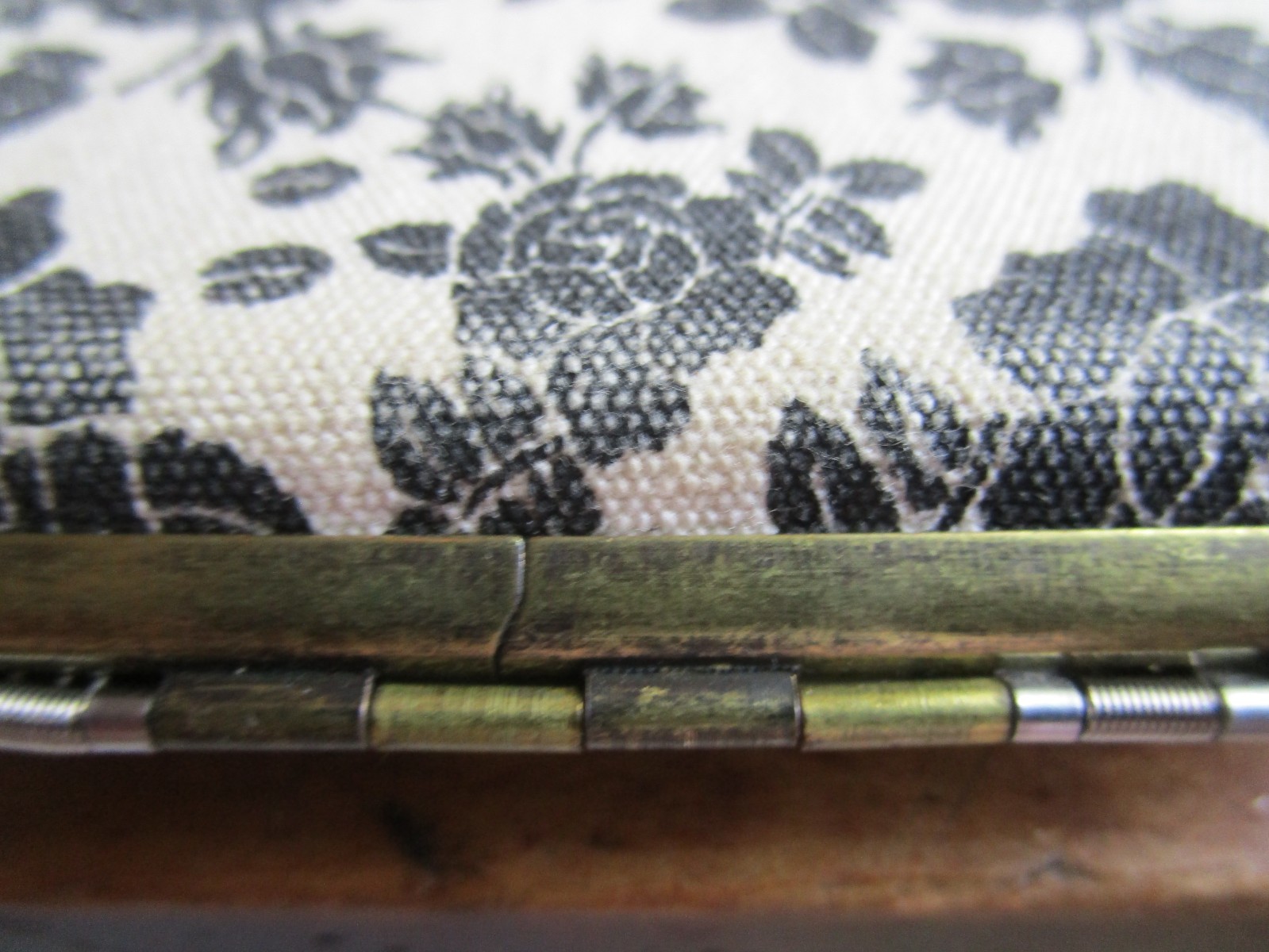 Vintage Woman’s Cigarette Case Black Rose Fabric Lid Gold/Brass/ Trim w- Patina