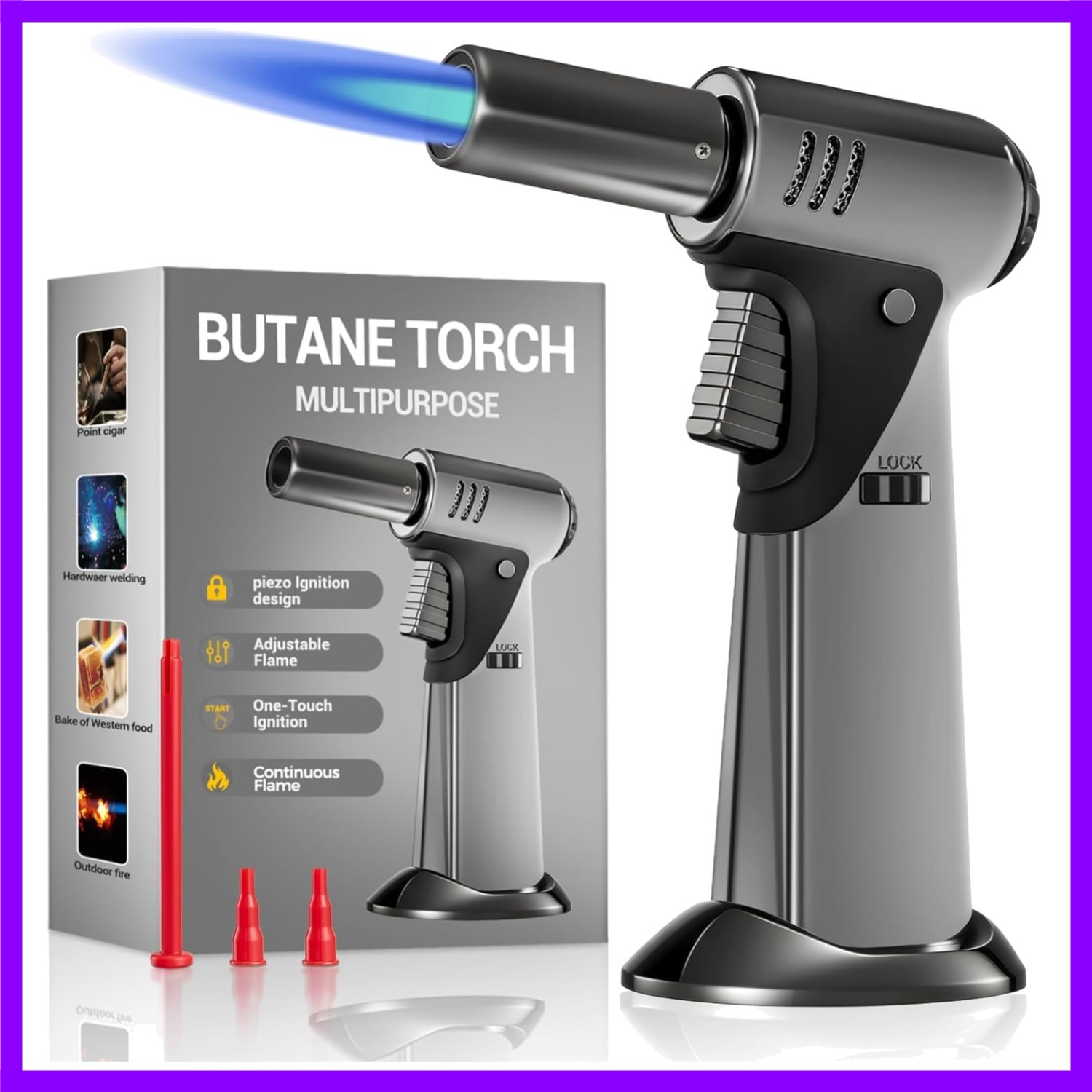 Butane Torch, Butane Refillable Kitchen Cooking Torch, Torch Lighter with Safety