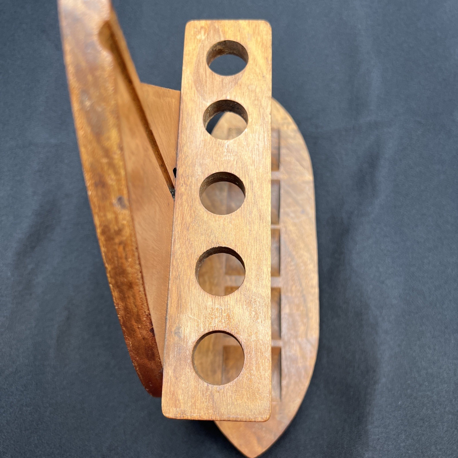 Vintage Wood 5 Pipe Holder Rest Stand Sailboat Nautical Free Standing